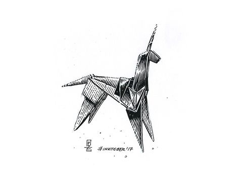 Inktober day 30. Found origami unicorn 🦄 Bladerunner Tattoo, Origami Unicorn Tattoo, Blade Runner Tattoo, Runner Tattoo, Crane Drawing, Origami Unicorn, Lady Rainicorn, Unicorn Tattoo, Origami Tattoo