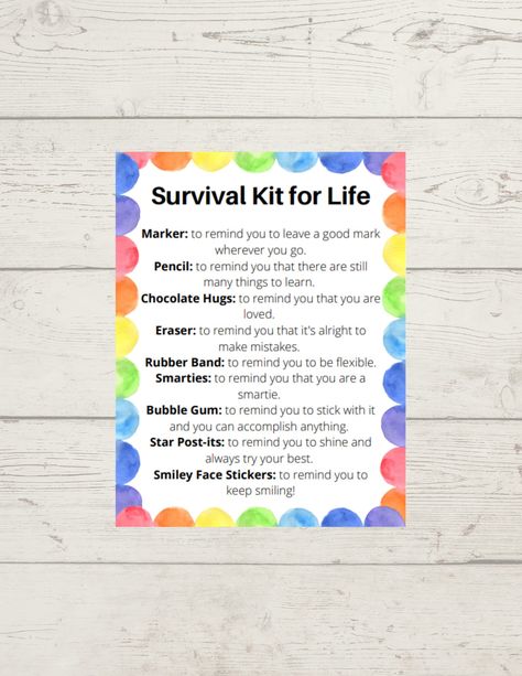 Summer Survival Kit For Students, Funny Survival Kit Ideas, Survival Kit For Life, Survivor Kit, Summer Survival Kit, Student Survival Kits, Smiley Face Stickers, Holiday Survival Kit, Smiley Sticker