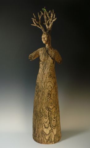 brown - tree woman - Forest Guardian - figurative ceramic - Jayne Harris Ceramic Arts Daily, Tree Woman, Goddess Sculpture, Ceramic Sculpture Figurative, Norse Pagan, Ceramic Art Sculpture, Driftwood Sculpture, Mixed Media Sculpture, Ceramic Figures