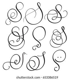 set of art calligraphy letter S with flourish of vintage decorative whorls. Vector illustration EPS10 S Calligraphy Letter, Letter S Font, Letter S Calligraphy, Small Alphabet Letters, Cursive Letters Fancy, Cursive S, Alphabet Capital Letters, Fancy Cursive, Letters S