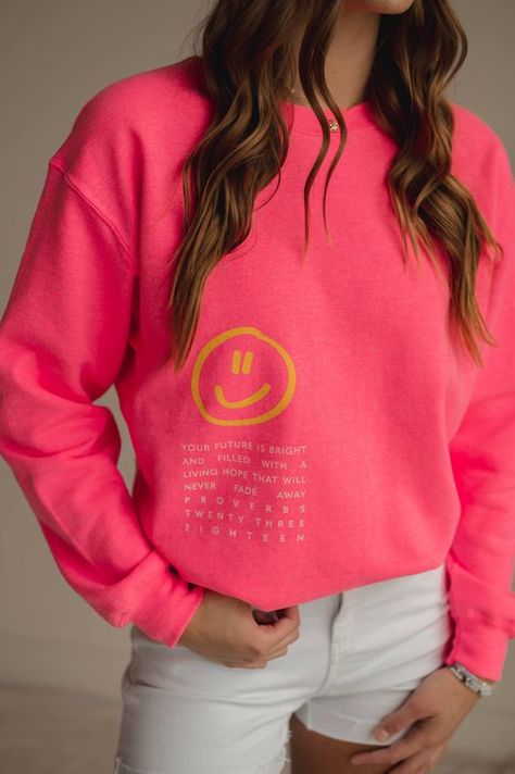 Back To School Outfits - Bright future sweatshirt Sweatshirts Cute sweatshirts Cute outfits Clothes Shirt designs Pink sweatshirt Your Future Is Bright, Sweatshirts Cute, Living Hope, So Will I, Proverbs 23, Future Is Bright, Clothes Shirt, Christian Tees, Cute Sweatshirts