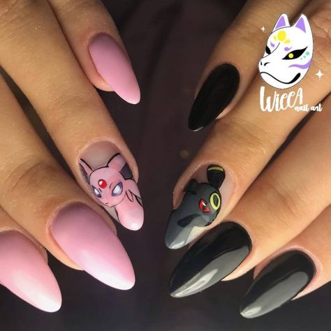 Pikachu And Pokemon Nail Art Designs - K4 Fashion Eeveelution Nail Art, Pokemon Theme Nails, Espeon Nail Art, Pokemon Halloween Nails, Pikachu Nails Pokemon, Pokemon Manicure, Eevee Nail Art, Charizard Nails, Pokemon Nails Art