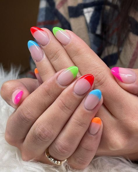 Lake Country Nail Artist on Instagram: “Spring neon tips🌸 These remind me so much of smarties… makes me want to eat them😅 #springnails #springnailsdesign #springnails2022…” Neon Tips, Pride Nails, Country Nails, I Want To Eat, Nail Designs Spring, Artist On Instagram, Nail Artist, Spring Nails, Neon