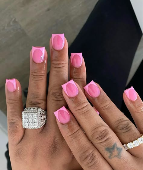 Pink Acrylic Overlay Natural Nails, Pink On Pink French Tip Nails, Short Pink French Nails, Pink Short Nails Acrylic, Pink And White French Tip, Poppin Nails, Pink French Nails, Overlay Nails, Hard Nails