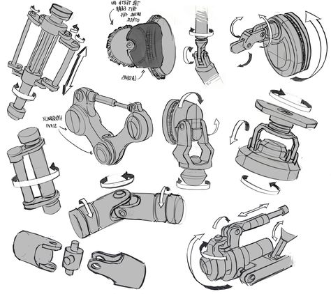 infinitedoodles: Mech Joints Study  This is a great example of exploring real-world interactions of parts and assemblies. Mech Joints, Robot Design Sketch, Robot Parts, 3d Cnc, Arte Robot, Robot Design, Robot Art, Robots Concept, Robot Concept Art