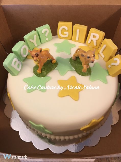 Gender reveal lion king themed cake Disney Gender Reveal, Unique Gender Reveal Party Ideas, Creative Gender Reveals, Gender Reveal Baby Shower Themes, Baby Gender Reveal Party Decorations, Gender Reveal Unique, Lion King Baby Shower, Lion King Baby, Gender Reveal Party Theme