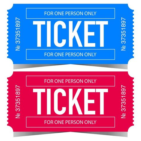 Vector ticket design template in minimalist style. Illustration of a pair of entry talons in blue and red colours for access to cinema, theatre, circus, party, disco club, concert or another events. Ticket Design Template, Disco Club, Ticket Design, Cinema Theatre, Wedding People, Circus Party, Logo Banners, Cityscape Photos, Business Travel