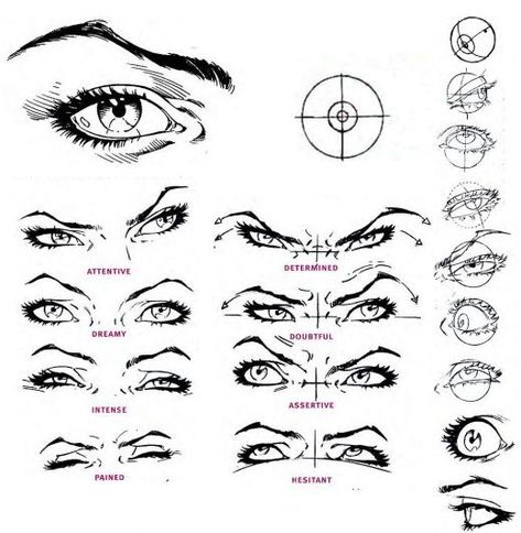 draw intense Eyes they say emotion is in the eyes. which is true. however the eyebrows are a big part of the eye. they carry a lot of emotion as well. Realistic Eye Drawing, Eye Expressions, Parts Of The Eye, 얼굴 드로잉, 얼굴 그리기, Drawing Faces, Anatomy Drawing, Anime Eyes, Drawing Tutorials