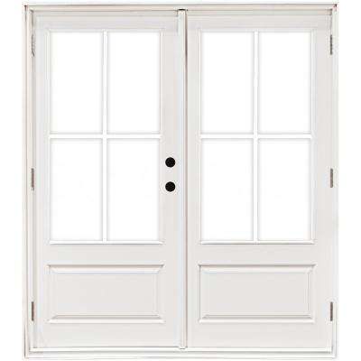 72 in. x 80 in. Fiberglass Smooth White Left-Hand Outswing Hinged 3/4-Lite Patio Door with 4-Lite GBG Steel Patio Doors, Wood Patio Doors, Hinged Patio Doors, French Doors Patio, Fiberglass Door, White Exterior, Sliding Patio Doors, Door Panels, Patio Door