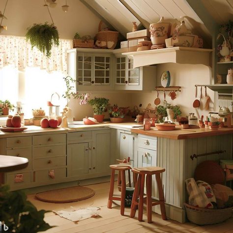 Island Kitchens, Cottagecore House, Cottagecore Kitchen, Aesthetic Interior Design, Kitchens Ideas, Cottagecore Home, Garden Tattoo, Casa Country, Organizer Kitchen