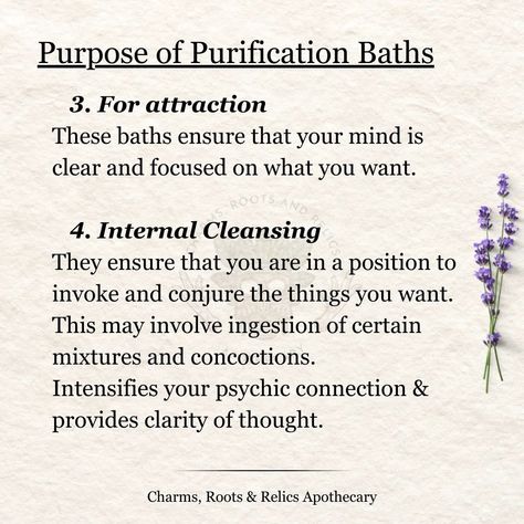 The difference between a regular bath and a spiritual bath is the intention that goes into it. Whether or not you have an impressive collection of herbs, you can still maintain good spiritual hygiene by cleansing your energetic field as often as needed. I'd like to create a series specifically for purification baths that goes into the specific herbs used for various intentions, how to set yourself up mentally and emotionally for the cleansing ritual and what to do with the ritual remnants. ... Spiritual Baths Cleanse, Spiritual Hygiene, African Traditional Religions, Internal Cleanse, Cleansing Energy, Cleansing Ritual, Spiritual Bath, Folk Magic, Medicine Woman