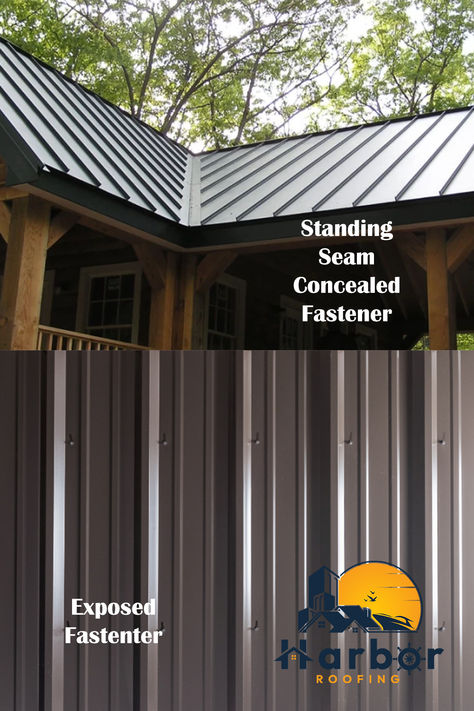 Almost any building style can benefit from either an exposed fastener metal roofing roof or a standing seam metal roofing. Still, before making a purchase, you must understand the pros and cons of each option. Although both systems ultimately serve the same purpose of covering and protecting a building, they differ significantly in advantages and disadvantages. Metal Roof Over Shingles, Roll Roofing, Metal Roof Panels, Standing Seam Roof, Standing Seam Metal Roof, Metal Siding, Tiny Cottage, Standing Seam, Roofing Materials