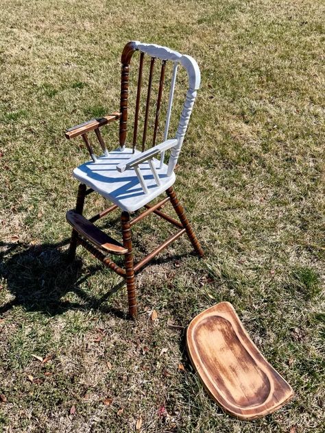 Vintage Jenny Lind High Chair Makeover • Emily Rone Home Vintage High Chair Makeover, Old High Chair Repurpose Ideas, High Chair Makeover, Painted High Chairs, Vintage High Chairs, Chalk Paint Brushes, Ikea High Chair, Wooden High Chairs, Chair Redo