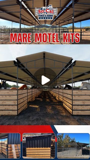 SoCal Fence&Barn on Instagram: "No welding or noisy metal grinding for weeks on end at your property. Our mare motel kits come with each piece pre welded so all you have to do is assemble! 

https://socalfenceandbarn.com/collections/mare-motel

We deliver our mare motel kits all over the USA 🇺🇸

Contact us a delivery quote 🚚

SoCal Fence and Barn 
www.socalfenceandbarn.com
909-210-5590
info@socalfenceandbarn.com

#maremotel #mare #horseproperty #equestrian #equine #equestrianfacility #dressage #dressagehorse #horsebreeder #horsebreeding #horsetrainer #horsetraining #barrelracing #norcoca #temecula #ranchosantafe #fallbrookca #tustinca #pasorobles #tulare #visalia #socalfenceandbarn" Mare Motel, Ocala Horse Farms, The June Motel Sauble Beach, Pioneertown Motel, Metal Grinding, Horse Breeder, Bay Quarter Horse Mare, Horse Property, Equestrian Facilities