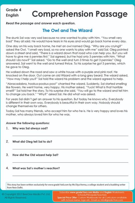 Reading Comprehension Passages Free, English Worksheets For Grade 1, 4th Grade Reading Worksheets, Elementary Reading Comprehension, Free English Worksheets, Worksheets For Grade 1, Passage Writing, Math English, Reading Comprehension For Kids