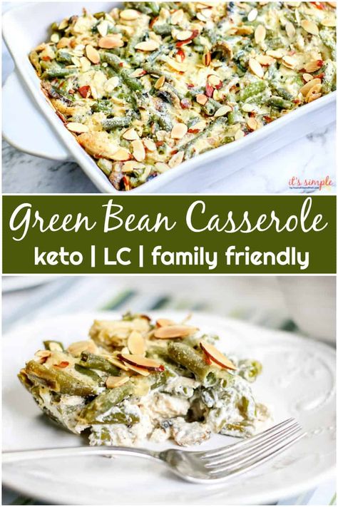 A green bean casserole recipe that is perfect for a #holiday side dish. This recipe also doubles as a leftover dish- simply add leftover #turkey, #chicken or #ham to make another meal!#keto #lowcarb #ketogenic #holiday #sidedish #recipe #easy #nocannedsoup #greenbeans #homemade #holidayrecipes #ketorecipes #lowcarbrecipes #vegetablerecipes #casserole #casserolerecipes #thanksgivingrecipes #greenbeancasserole #ketosidedish #lowcarbsides #ketothanksgiving Keto Green Bean Casserole Easy, Optavia Green Bean Casserole, Clean Green Bean Casserole, Keto Green Bean Recipes, Green Bean Casserole Healthy, Green Bean Casserole Keto, Low Carb Green Bean Casserole, Keto Green Beans, Keto Green Bean Casserole