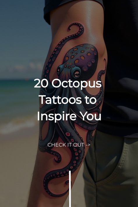 20 Octopus Tattoos to Inspire You Octopus Shoulder Tattoo For Women, Ocean Tattoo Design, Nautical Sleeve, Ocean Theme Tattoos, Storm Tattoo, Marine Life Art, Unique Wrist Tattoos, Themed Tattoos, Traditional Tattoo Inspiration