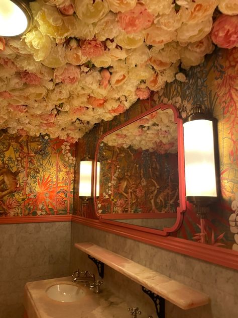 Ivy Bathroom, Feminine Bathroom, Floral Ceiling, Bathroom Flowers, Ivy Flower, Flower Ceiling, Bathroom Vanity Designs, Powder Room Makeover, Floral Bedroom