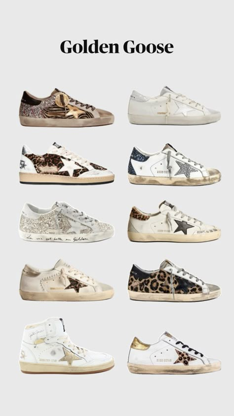 Golden Goose Sneakers Aesthetic, Golden Goose Outfit, Pretty Shoes Sneakers, Goose Sneakers, Shoes Outfit Fashion, Shoe Wishlist, Animal Print Shoes, Golden Goose Sneakers, Girly Shoes