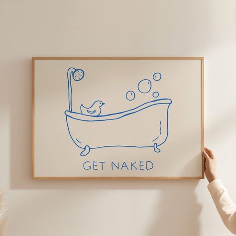 Easy Paintings For Bathroom, Bathroom Prints Ideas, Bathroom Poster Ideas, Bathroom Painting Ideas Canvas, Bathroom Decor Retro, Bathroom Decor Vintage, Bathroom Illustration, Cute Bathroom Decor, Bathroom Artwork Ideas