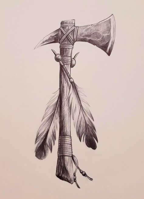 Iroquois Tattoo Symbols, Men's Leg Tattoo Ideas, Tomahawk Drawing Native American, Native American Tomahawk Tattoo, Cowboys Vs Indians Tattoo, Indian Tomahawk Tattoo, Indian Spear Tattoo, Native American Tattoo Designs Men, Feathered Indian Tattoo