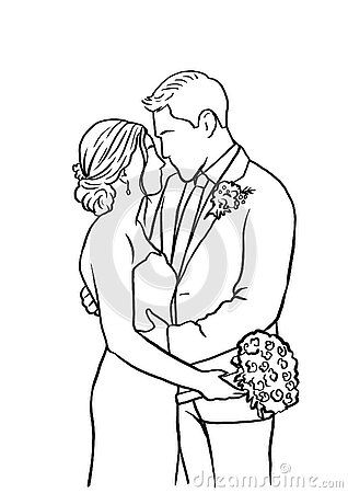 Sketch Of Bride, People Getting Married, Looking At Each Other, Wedding Drawing, Wedding Couple, Wedding Couples, Image Illustration, Line Drawing, Bride Groom