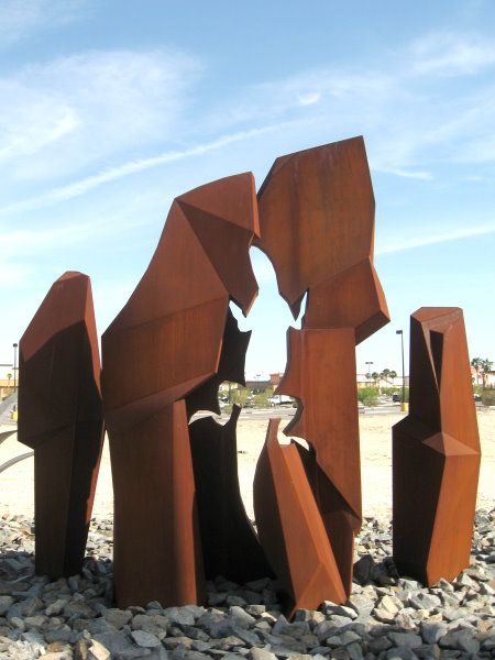 Negative space image created by metal boulders. Palm Desert, CA by Heath Satow Negative Space Sculpture, Desert Sculpture, Desert Style, Modern Desert, Ceramic Art Sculpture, Desert Fashion, Aboriginal Artwork, Desert Art, Space Images