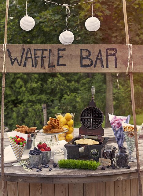 Fun shoot we did featuring our waffle bar - great addition to any wedding!! #FGwedding Wedding Shower Brunch Decorations, Wedding Shower Brunch, Brunch Decor, Waffle Bar, Winter Bridal Showers, Boda Mexicana, Bridal Shower Food, Stella York, Bridal Shower Brunch