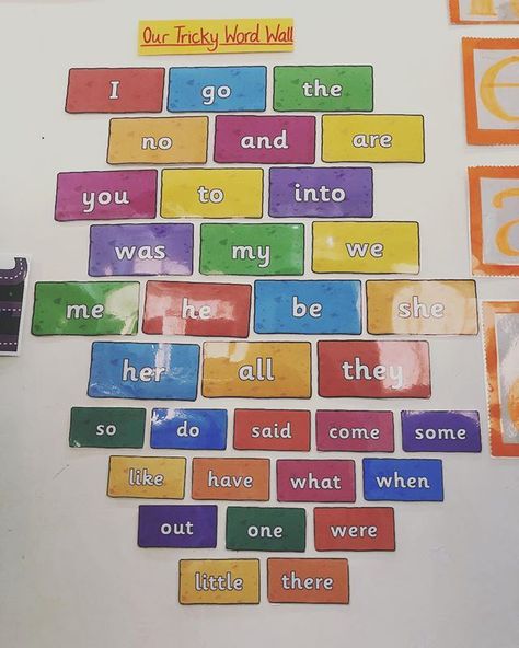 We added more tricky words to our wall - week by week we are reading them and trying to apply one or 2 in our phonics sentence writing! . #TopTip- We sound out words that we can sound out but we spell out the tricky words using letter names! . . . #trickywords #sightwords #teaching #mummyblogger #trickywordwall #learningwall #words #spelling #eyfs #homeschooling #mamateachesme #literacy #display #learningrooms #classroom #teachermama #homeeducation #homeeducator #phonics Phonics Display Board, Phonics Wall, Phonics Display, Literacy Display, Word Wall Displays, Year 1 Classroom, Reception Classroom, Working Wall, Abc Phonics