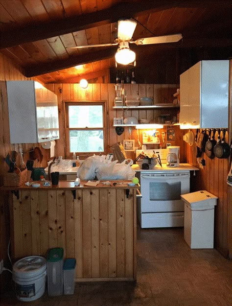 Cabin Remodel Before And After, Lake Cabin Kitchen, Small Lake Cottage Interiors, Lake Cabin Interiors, Cabin Bunk Room, Tiny Cabin Kitchen, Small Lake Cabins, Tiny Cabins Interiors, Small Cabin Interiors