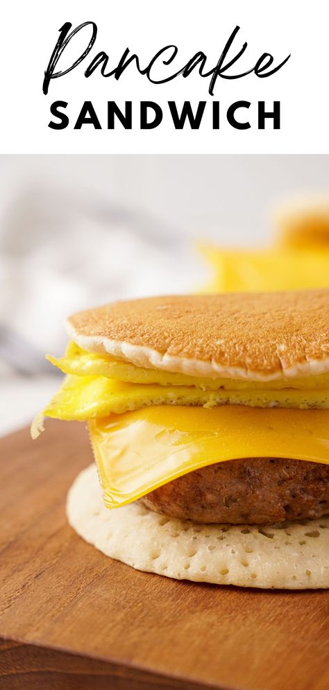 Have you ever thought to make a sandwich out of pancakes? Turn a breakfast plate into one tasty, portable pancake breakfast sandwich reminiscent of a McGriddle using pancakes, maple candy, sausage, and egg. Pancake Egg Sandwich, Pancake Breakfast Sandwich, Pancake Sandwich, Sandwich Melts, Make A Sandwich, Pancake Warmer, Maple Candy, Pancake Breakfast, No Egg Pancakes