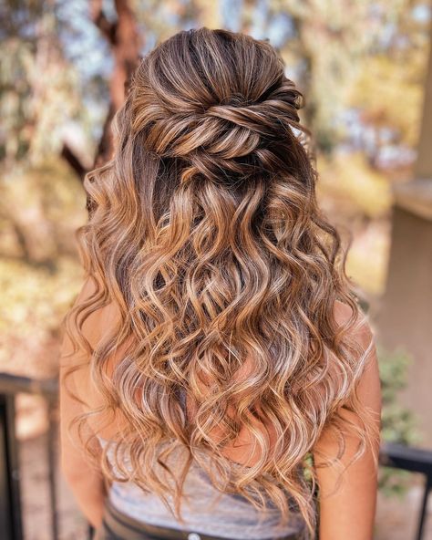 50 Trendiest Half-Up Half-Down Hairstyles for 2022 - Hair Adviser Half Up Half Down Curly, Down Curly Hairstyles, Braided Half Updo, Half Up Half Down Hairstyles, Half Updo, Curly Bob Hairstyles, Half Up Half Down Hair, Half Up Hair, Half Up Half Down