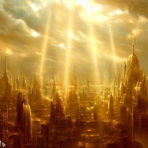 the golden city in heaven more angelic - Image Creator Fall Of Berlin Wall, Chaos Magic, Golden City, Heaven Art, Kingdom Come, Fantasy City, City Aesthetic, Fallen Angel, City Art