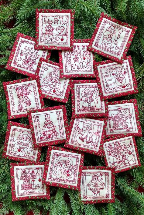 16 Red and White Christmas Ornaments for Embroidery Christmas Red Work Embroidery Patterns, Red Work Embroidery Patterns Free, Cake Embroidery, Xmas Embroidery, Free Christmas Embroidery Patterns, Bird Brain Designs, Redwork Embroidery Patterns, Christmas Tree Quilt Block, Embroidery Christmas Ornaments