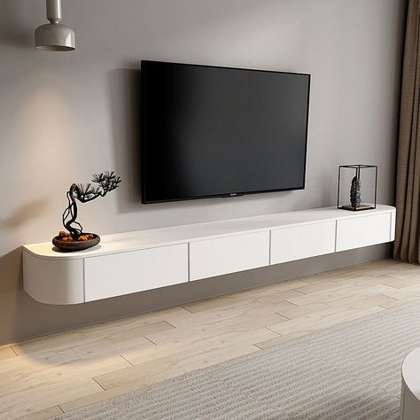 Tv Console Contemporary, Floating Console Table Living Room, Wood Tv Stands, Console With Drawers, Floating Tv Cabinet, Living Tv, Floating Tv Stand, Floating Tv, Living Room Tv Unit Designs