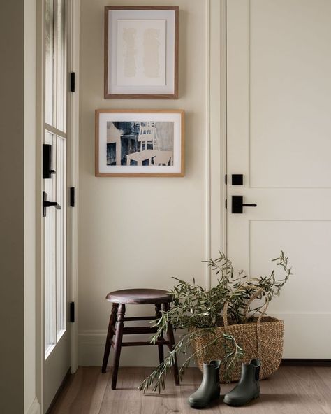 McGee & Co. (@mcgeeandco) • Instagram photos and videos Mcgee And Co Wall Art, Monochromatic Walls And Trim, Hallway Styling, Study Artwork, White Oak Finish, Monochromatic Room, Mcgee And Co, Hallway Console, Entryway Mirror