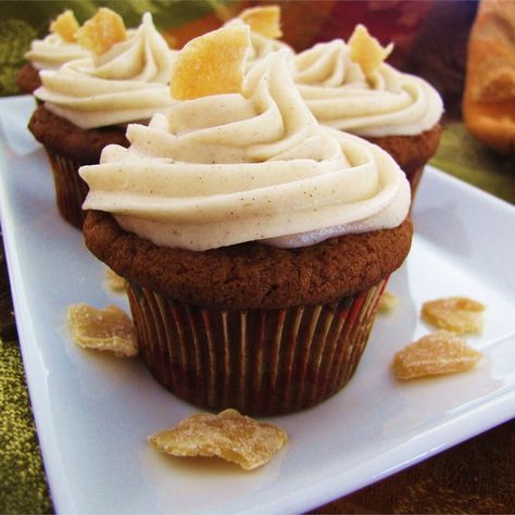 Pumpkin Ginger Cupcakes Recipe | Allrecipes Ginger Cupcakes, Iced Pumpkin Cookies, Pumpkin Cupcake Recipes, Cinnamon Desserts, Bread Pudding With Apples, Pumpkin Waffles, Cupcakes Recipe, Fall Dessert Recipes, Pumpkin Cupcakes