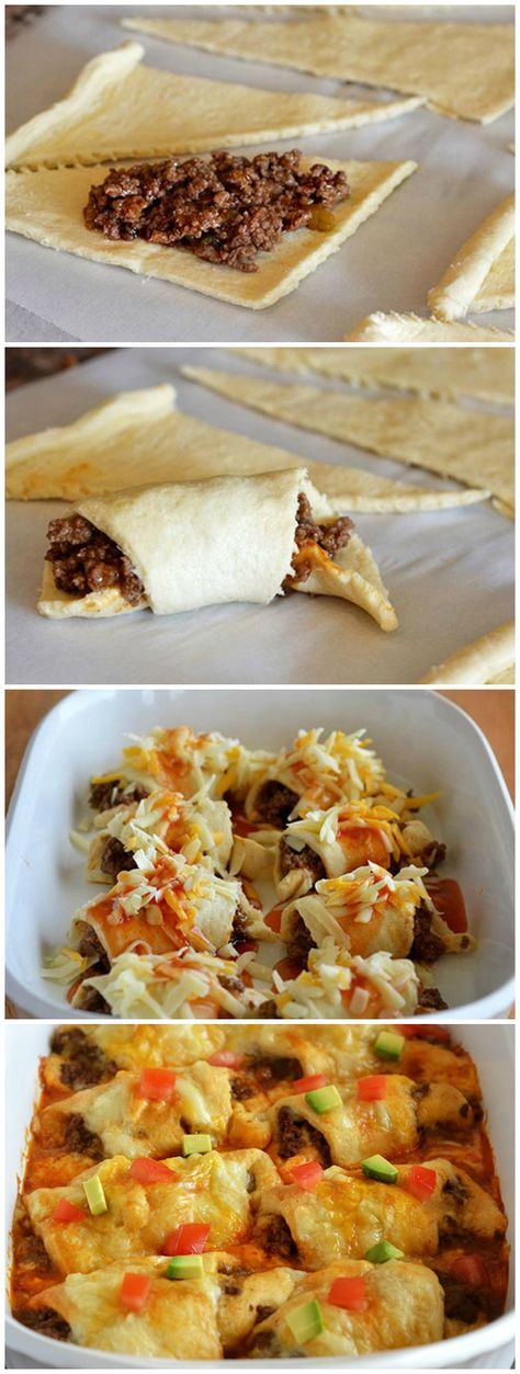 Beef Enchilada, Pampered Chef Recipes, Beef Enchiladas, Crescent Roll Recipes, Snacks Für Party, Beef Dishes, Quesadillas, Diced Tomato, Ground Beef Recipes