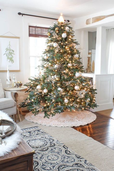 Balsam Hill European Fir. Our New Christmas Tree | Rooms FOR Rent Blog Cozy Christmas House, Christmas House Decor, Christmas Tree Inspo, French Country Christmas, Frosted Tree, Fir Christmas Tree, Christmas Tours, Christmas Living Room, Neutral Christmas