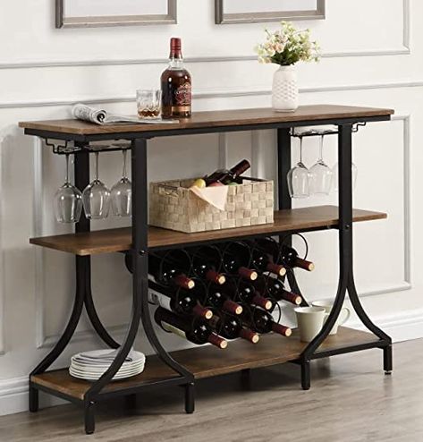 The top shelf can be used for placing trays, wine buckets and snacks. The stemware holders and open storage compartment provide plenty of room to fit your wine glasses and wine bottles. Industrial Wine Rack, Hanging Wine Glasses, Industrial Wine Racks, Wine Rack Table, Vintage Wine Rack, Stemware Storage, Lockable Storage, Wine Rack Cabinet, Wine Bucket