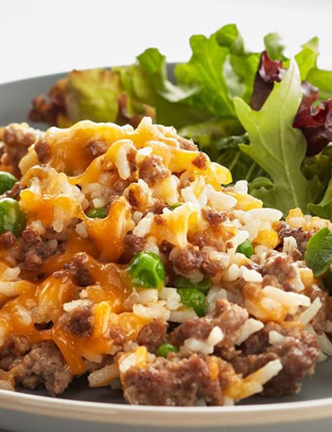 Cheesy Ground Beef and Rice Casserole | Hidden Valley® Ranch Ranch Meatloaf, Ground Beef And Rice Casserole, Hidden Valley Ranch Recipes, Beef And Rice Casserole, Hidden Valley Recipes, Ground Beef And Rice, Ground Beef Casserole Recipes, Rice Casserole Recipes, Hidden Valley Ranch