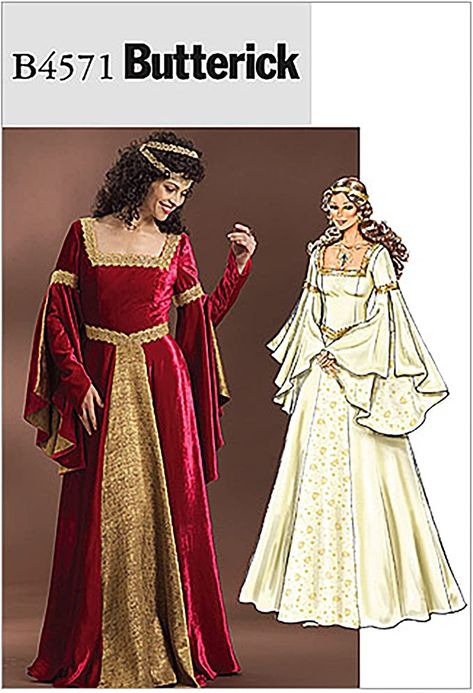 Amazon.com: Butterick B4571 Women's Medieval Dress Renaissance Fair Costume Sewing Pattern, Sizes 14-20 : Arts, Crafts & Sewing Arwen Dress, Womens Medieval Dress, Medieval Dress Pattern, Lotr Costume, Medieval Gown, Costume Sewing Patterns, Gown Pattern, Butterick Pattern, Costume Patterns