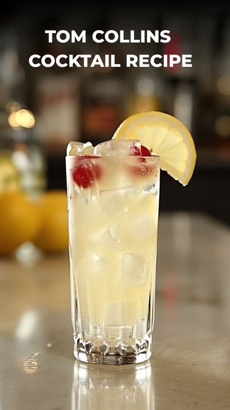 Indulge in the refreshing taste of a classic Tom Collins cocktail with this easy-to-follow Tom Collins recipe. This iconic gin-based drink is perfect for any occasion - whether you're hosting a summer soiree or simply unwinding after a long day. With its citrusy and bubbly goodness, the Tom Collins cocktail is sure to become your go-to favorite. Mix up this delightful concoction and treat yourself to a moment of pure bliss. Gin Drinks Easy Classic Cocktails, Tom Collins Recipe Vodka, Vodka Collins Recipe, Drinks With Gin, Tom Collins Drink, Tom Collins Drink Recipes, Gin Collins, Tom Collins Recipe, Tom Collins Cocktail