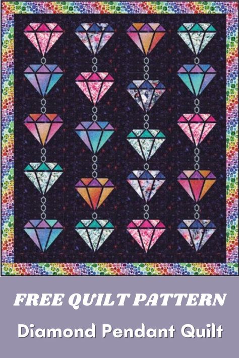 Get your FREE Diamond Pendant Quilt PDF Pattern Here. Diamond Quilt Block, Diamond Quilt Pattern Free, Paper Peicing Patterns, Beginning Quilting, Beginner Quilt Patterns, Diamond Quilt, Patchwork Quilt Patterns, Paper Piecing Quilts, Wall Quilts