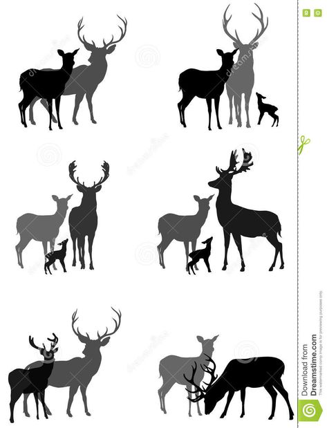 Deer Vector Illustration, Silhouette Arte, Hirsch Silhouette, Deer Vector, Idee Cricut, Art Projects For Adults, Deer Silhouette, Projects For Adults, Deer Family