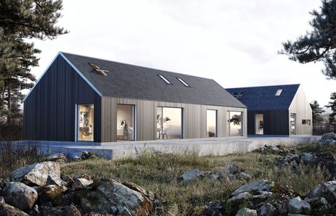 Check out this @Behance project: “Scandinavian house” https://www.behance.net/gallery/58178741/Scandinavian-house Scandi Barn House, Scandinavian Barn House, Nordic Home Design, Scandinavian House Design, Scandinavian Exterior Design, Scandinavian House, Long House, Modern Small House Design, House Design Exterior