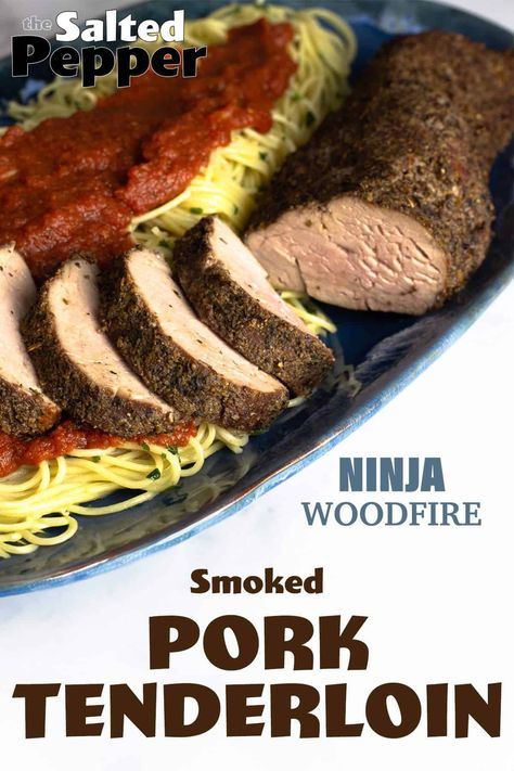 Delicious smoked pork tenderloin in the Ninja Woodfire Grill and Smoker or the Ninja Woodfire Oven. Ready in under an hour. Great for meal prep! Smoked Pork Tenderloin Recipes Smokers, Ninja Outdoor Oven Recipes, Pork Tenderloin Smoked, Ninja Wood Fire Grill Recipes, Ninja Woodfire Oven Recipes, Ninja Woodfire Pizza Oven Recipes, Ninja Woodfire Smoker Recipes, Ninja Woodfire Outdoor Oven Recipes, Smoked Pork Tenderloin Recipes Electric Smoker