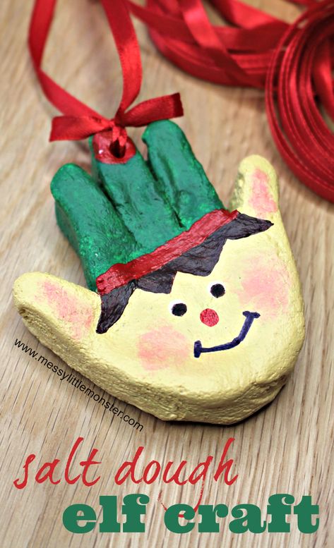 Christmas crafts for kids. Salt dough handprint ornaments. Christmas elf craft. Salt dough crafts. Salt Dough Handprint Ornaments, Salt Dough Handprint, Decoracion Navidad Diy, Salt Clay, Elf Craft, Baby Christmas Crafts, Salt Dough Christmas Ornaments, Elf Crafts, Keepsake Ideas