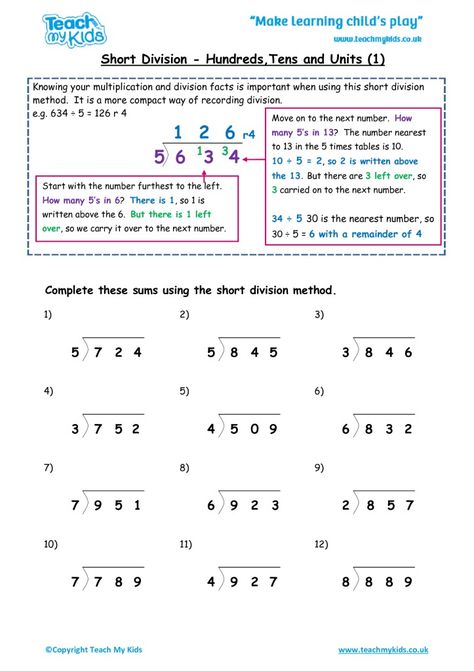 Short Division Worksheets, Short Division, Division With Remainders, Division Questions, Long Division Worksheets, Tens And Units, Division Facts, Division Worksheets, Long Division