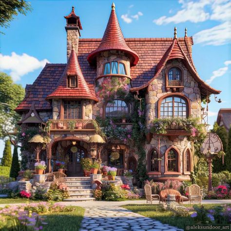 Fairytale Home Exterior, Witches House Exterior, Storybook Home Exterior, Magical House Exterior, Fantasy Cottage Concept Art, Fantasy House Exterior, Fairytale Cottage Exterior, Sims 4 Magic House, Witch House Exterior